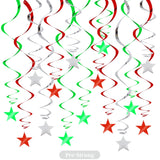 BEISHIDA Red Green Silver Star Hanging Swirl Christmas Decorations Ceiling Hanging Party Supplies for Christmas Birthday Wedding