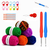 26Pcs Crochet Kit For Beginners With 6 Color Cotton Yarn, 2 Ergonomic Crochet Hooks, Stitch Markers, Yarn Needles, Seam Ripper A