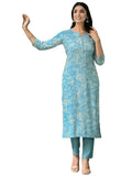 Anni Designer Women'S Rayon Blend Straight Printed Kurta With Pant (Ghasi Blue_M_Blue_Medium),Blue,M