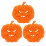 Halloween Pumpkin Scrub Sponge, Orange, NonScratch, Soft When Wet, for Dishes, Pots, and Pans, 3 Pack