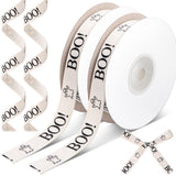 Wavwavw 20 Yards Halloween Ghost Boo Ribbon, Natural 5/8 Inch 100% Cotton Herringbone Twill Fabric Ribbon Halloween Decorations 