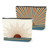 HZMLYDJ 2PCS Boho Sun Sunburst Sunrise Sunset Ocean Landscape Makeup Bag, Red and Yellow Sunlight Rays Nature Best Gifts for Gir