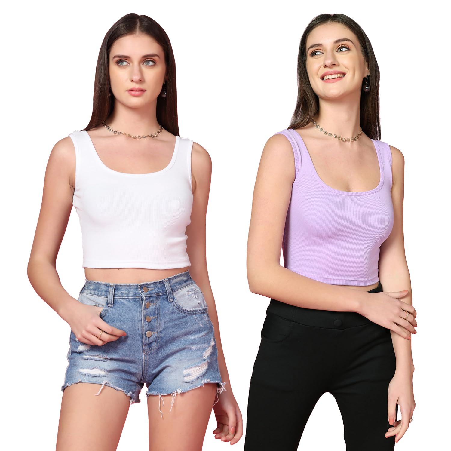 Toplot Women'S Combo Solid Ribbed Scoop Neck Sleeveless Slim Fit Tank Top Pack Of 2 (Combo-5069-Wht-Prl-M),White-Purple,,B0C98NTHSJ