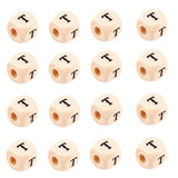 KISSITTY 100pcs Letter T Wood Beads for Key Chains Cube Wooden Beads 10mm Large Hole Natural Square Alphabet Wooden Loose Beads 