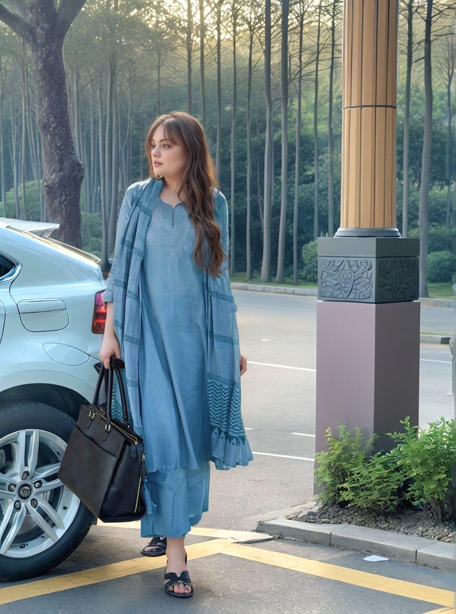 Anni Designer Women'S Rayon Blend Solid Straight Kurta With Pant & Dupatta (Raja Saab Light Blue-Vks12_S_Light Blue_Small),Light Blue,S,Rayon,Regular,