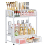 HapiRm Makeup Organizer Countertop with Drawer - Large Capacity Vanity Organizer with Dividers, Bathroom and Bedroom Desk Cosmet