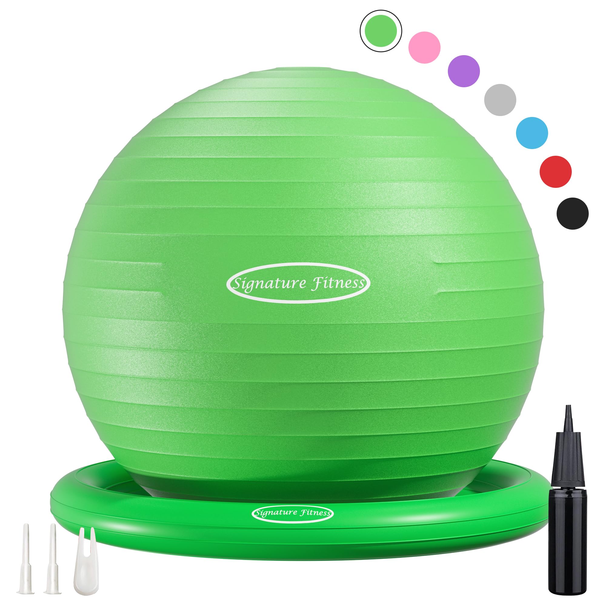 Fitvids Balance Ball with Inflatable Ring Base Kits, 65cm 26-inch Anti-Burst and Slip Resistant Exercise Yoga Chair for Home or 
