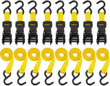Stanley S1000 Black/Yellow 1 x 10 Ratchet Tie Down Straps Light Cargo Hauling (1,500 lbs Break Strength), 8 Pack