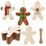 AWIZOM 150 Pcs Gingerbread Man Wooden Cutouts Unfinished Wooden Gingerbread Man Ornaments Blank Wood Christmas Slices with Twine