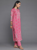 Libas Coral Printed Poly Crepe Straight Kurta With Trousers Coral L