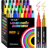 SFAIH 24 Vibrant Liquid Chalk Markers for Bhalkboard, Calendar, Glass - [1s Wet Wipe] No Residue, 0.7-1mm Extra Fine Tip, Chalkb