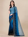 Pratham Blue Womens Sequins Silk Fancy Saree For Women With Blouse Piece (Pb-383_Teal Blue)
