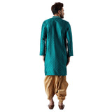 Sojanya (Since 1958, Men'S Teal Green & Gold Silk Blend Kurta & Dhoti Set, Size: Xxl