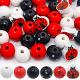 150 Pieces 16mm White Red Black Wood Beads Ladybug Wooden Beads for Farmhouse Ladybug Party Decoration (Ladybug Beads, 16mm)