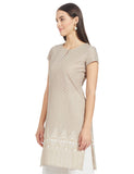 W Beige Cotton Ethnic Motif Regular Kurta For Women Beige Xl