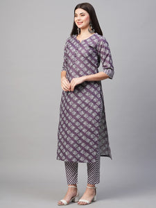Gosriki Women'S Cotton Blend Printed Straight Kurta With Pant (Funnu Purple-Nwfb08-Gs_M_Purple_Medium),Purple,,B0BTJ4W59D