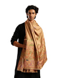 Tweedle MenS Beige Mahotsav Ethnic Design Zari Shawl, Faux Wool Stole/Scarf For Gents Size 40 X 80 Inches