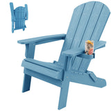 YEFU Adirondack Chair, Oversized Plastic Adirondack Chair Folding Outdoor Chairs with Cup Holder, Lawn Chair with Weather Resist