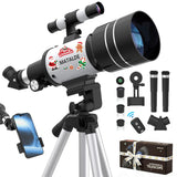Telescope for Beginners, 70mm Aperture Refractor Astronomy Telescope with 300mm Focal Length, 15X-150X Magnification, Tripod, Ph