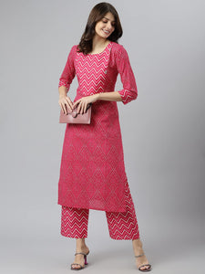 Gosriki Women'S Cotton Blend Printed Straight Kurta With Palazzo (Pimpli Pink_S-Go_Pink_Small),Pink,,B0B51WH1N2
