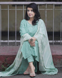 Anni Designer Women'S Rayon Viscose Straight Solid Kurta With Pant & Dupatta (Pragya See Green-Vks03_S_See Green_Small),See Green,S,,,