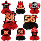 Happy 56th Birthday Red and Black Table Honeycomb Centerpieces Balloons Theme Decor Table Decorations Table Toppers for Girls Wo