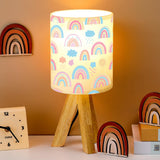 VIHOSE Rainbow Table Lamp for Bedroom Kids Rainbow Bedside Lamp with Linen Wooden Nightstand Cartoon Nursery Lampshade for Girls