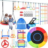 Hapfan 50 FT Ninja Warrior Obstacle Course Swing Set for Kids with Weather-Proof Accessories, Outdoor Playset with Monkey Bars f