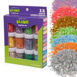 Maddie Raes Sequins, Set of 12 (20g ea) Assorted Jars w Iridescent Colors & ShapesHearts, Stars, Flowers and Snowflakes Art M
