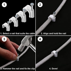 500pcs Cable Clips with Steel Nail in Cable Clips White 4mm 5mm 6mm 8mm 10mm Cable Wire Clips Cable Wall Clip Wire Staples Cord