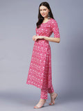 Anni Designer Women'S Cotton Blend Printed Straight Kurta With Pant (Azrak-Pink_3Xl_Pink_Xxx-Large),Pink,3XL,Cotton Blend,Regular,Kurta