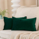JUSPURBET Velvet Lumbar Throw Pillow Covers 14x24 Set of 2,Dark Green