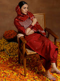 Libas Gerua Womens Yoke Design Silk Blend Straight Kurta With Salwar And Dupatta Maroon 2Xl