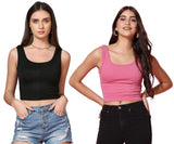 Toplot Women'S Combo Solid Ribbed Scoop Neck Sleeveless Slim Fit Tank Top Pack Of 2 (Combo-5069-Blk-Pnk-S),Black-Pink,,B0CG5HS77M