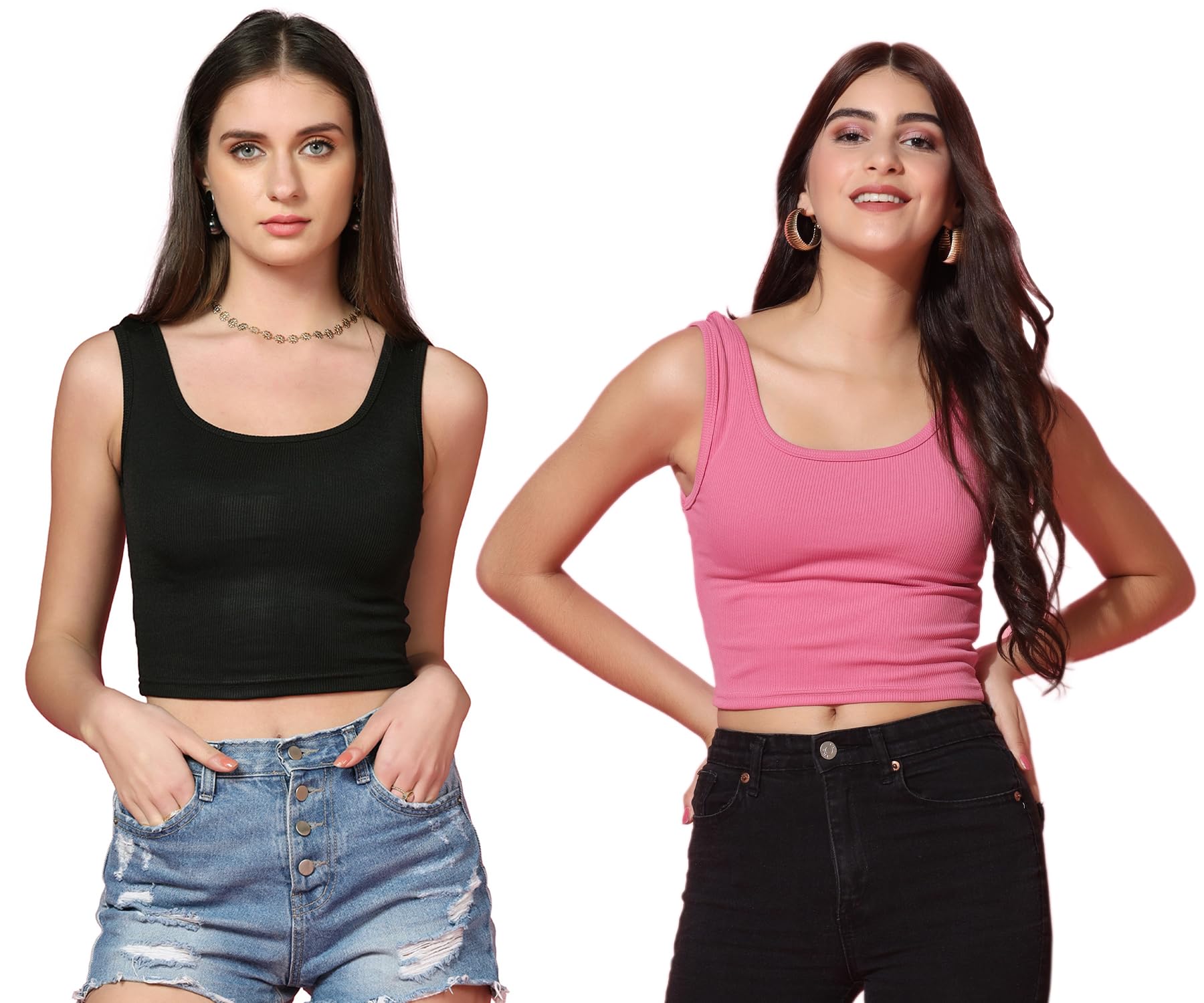 Toplot Women'S Combo Solid Ribbed Scoop Neck Sleeveless Slim Fit Tank Top Pack Of 2 (Combo-5069-Blk-Pnk-Xl),Black-Pink,,B0CG5HTSST