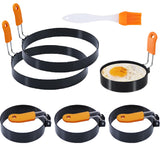 3.5 Egg Rings 6 Pancake Mold with Silicone Handle, Round Mold for English Muffins - Griddle Cooking Shaper for Indoor Camping Br