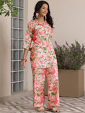 Libas Womens Printed Silk Blend Co-Ord Set For Women Peach Xs 39029