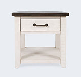 Jofran Madison County Reclaimed Solid Wood Rustic Farmhouse Harris End Table With Drawer And Shelf, Vintage White