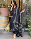 Gosriki Women'S Rayon Blend Straight Printed Kurta With Pant & Dupatta (Jimny Black-Gs_Xxl_Black_Xx-Large),Black,2,B0DD75F9XQ