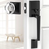 BonKuDoo Front Door Handle No Lock, Entry Handleset with Glass Passage Knob, Matte Black,Deadbolt Not Included