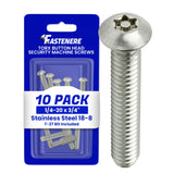 Fastenere Torx Security Machine Screws 1/420 x 3/4 (10Pack) Stainless Steel, TamperResistant, Button Head Screws, Bolt Scr