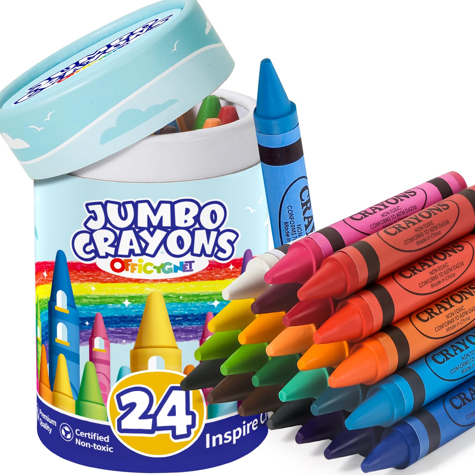 24 Colors Jumbo Crayons for Toddlers 1-3, Easy to Hold Large Crayons for Kids Ages 2-4, Non-Toxic Big Crayon for Kids Coloring &