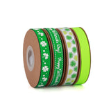 Meseey 4 Rolls 40 Yards St. Patrick's Day Themed Ribbons 3/8 Inch Irish Day Shamrocks Grosgrain Ribbon Clover Polyester Ribbon f