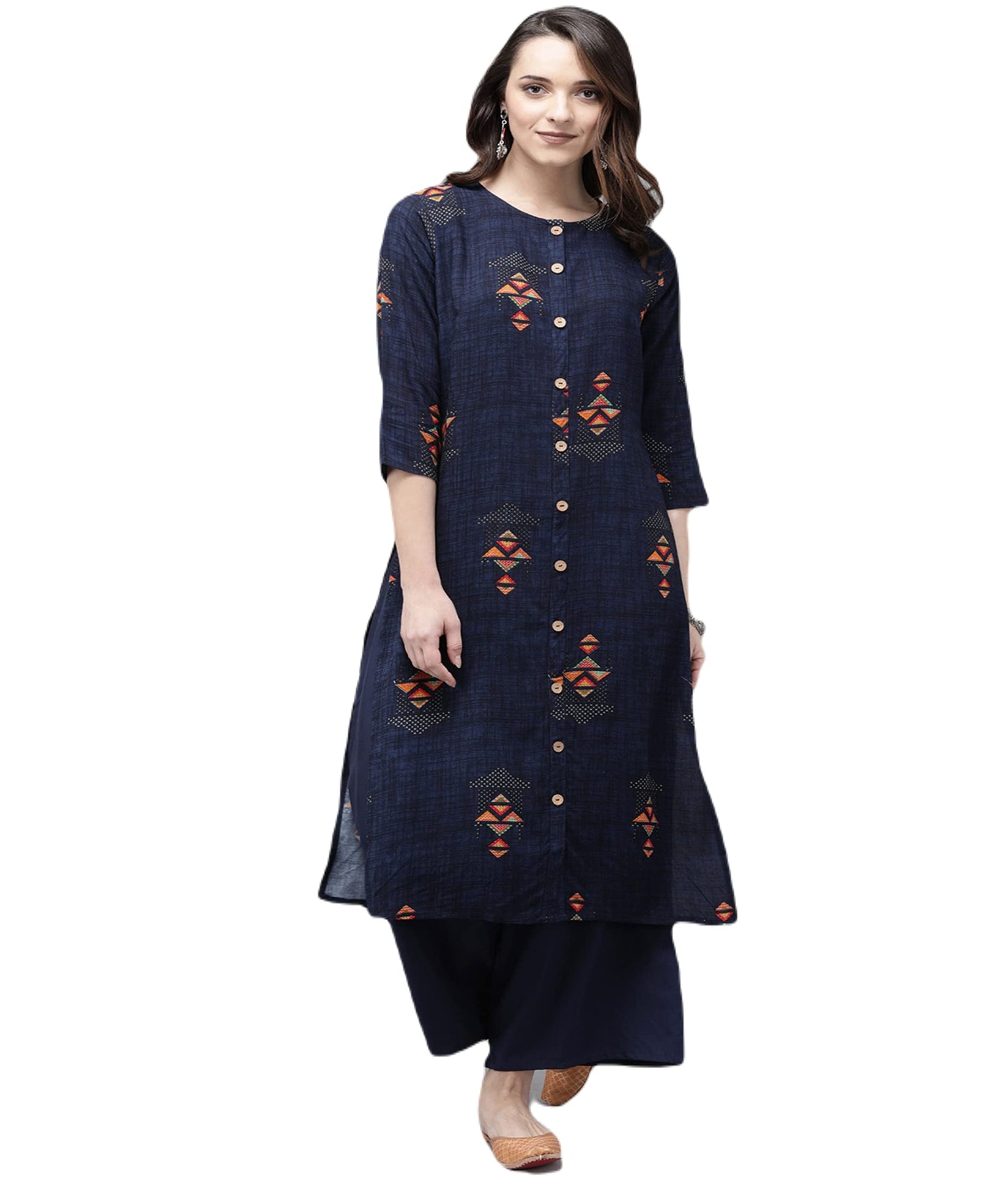 Anni Designer Women'S Cotton Blend Straight Printed Kurta With Palazzo (Ekde Blue_S_Blue_Small),Blue,S