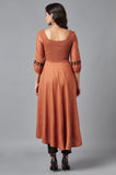 W Brown Rayon Blend Embroidered A-Line Kurta For Women Rust Brown 3Xl