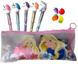 ECLET 7PC Pencil with Eraser Set & Pouch for Kids | Cute School Stationery Combo for Writing Drawing Homework & Return Gift Use