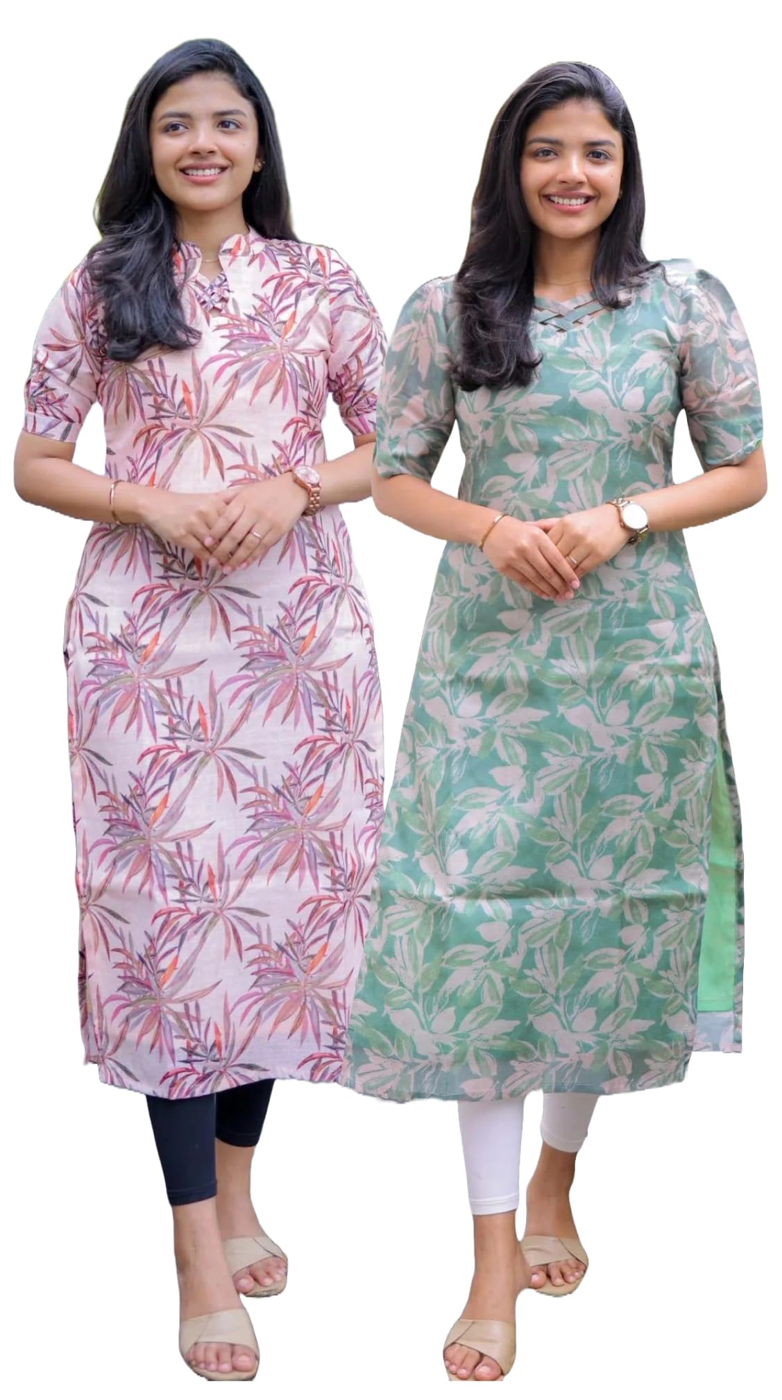 Anni Designer Women'S Viscose Chanderi Regular Fit Floral Regular Kurta Pack Of 3 & Pack Of 2 Combo (Godavari-Kakulam-Clrs_Pink-Green_Xx-Large),Pink-Green,2XL