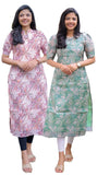 Anni Designer Women'S Viscose Chanderi Regular Fit Floral Regular Kurta Pack Of 3 & Pack Of 2 Combo (Godavari-Kakulam-Clrs_Pink-Green_Xx-Large),Pink-Green,2XL