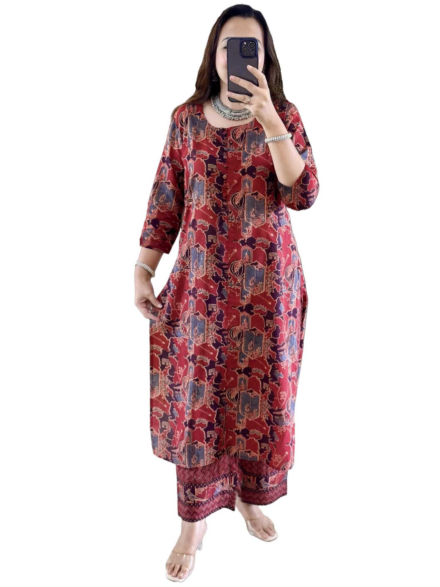Anni Designer Women'S Rayon Viscose Straight Printed Kurta With Pant (Palhar Red_M_Red_Medium),Red,M