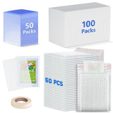 DEDC 200 Packs Trading Card Shipping Protectors 100 Packs Card Protector Shipping 50 Pcs Top Loaders 50 Pcs Black Bubble Mailers